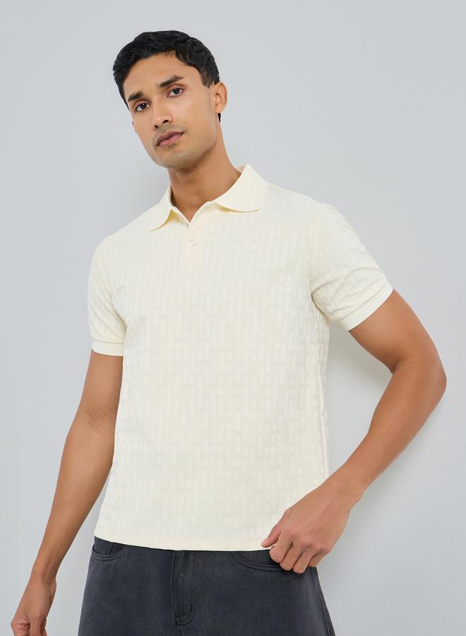 Styli Men Beige Textured Knit Polo - Image 1